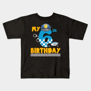 Custom Police Birthday Tee 6th Birthday Gift Police Birthday Outfit Police Birthday party boy tee Police car Cop birthday copy Kids T-Shirt